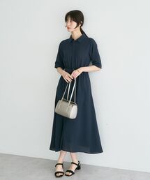 シャツワンピース yecca vecca ワンピース Editt by YECCA VECCA エディットバイイェッカヴェッカ の リブ袖シャーリングシャツワンピース シャツワンピース