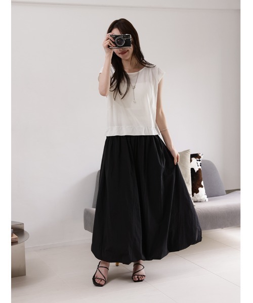 fifth（フィフス）の「【接触冷感】ナイロンワッシャー切替バルーンワンピース（ワンピース・レディース・ホワイト×ブラック・M）」の16枚目の写真