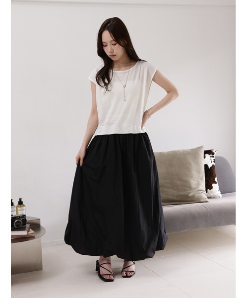 fifth（フィフス）の「【接触冷感】ナイロンワッシャー切替バルーンワンピース（ワンピース・レディース・ホワイト×ブラック・M）」の18枚目の写真