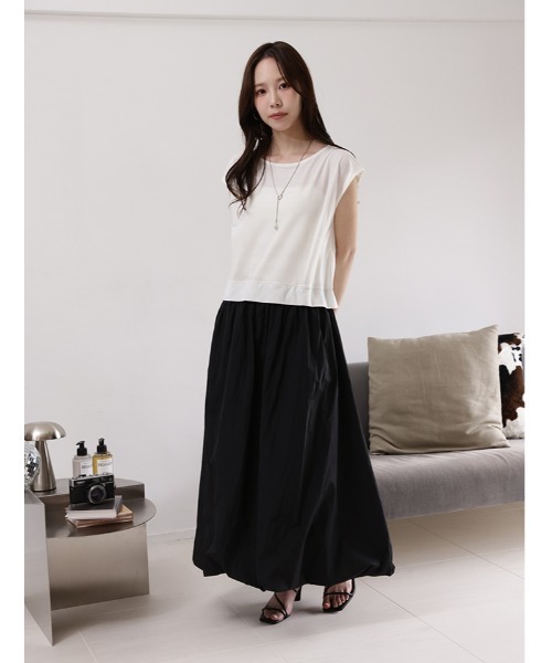 fifth（フィフス）の「【接触冷感】ナイロンワッシャー切替バルーンワンピース（ワンピース・レディース・ホワイト×ブラック・M）」の19枚目の写真