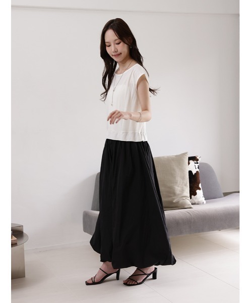 fifth（フィフス）の「【接触冷感】ナイロンワッシャー切替バルーンワンピース（ワンピース・レディース・ホワイト×ブラック・M）」の10枚目の写真
