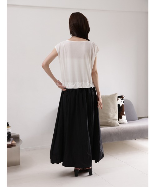 fifth（フィフス）の「【接触冷感】ナイロンワッシャー切替バルーンワンピース（ワンピース・レディース・ホワイト×ブラック・M）」の11枚目の写真