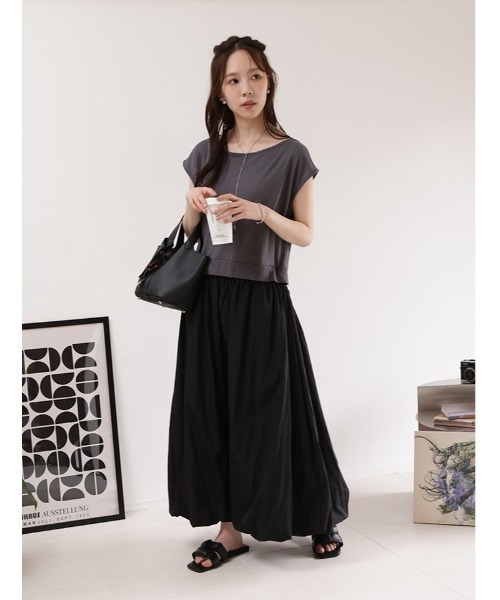 fifth（フィフス）の「【接触冷感】ナイロンワッシャー切替バルーンワンピース（ワンピース・レディース・ホワイト×ブラック・M）」の6枚目の写真
