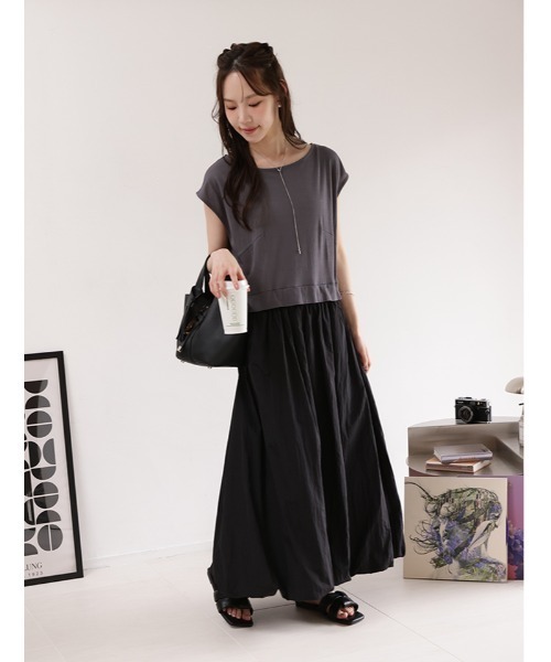 fifth（フィフス）の「【接触冷感】ナイロンワッシャー切替バルーンワンピース（ワンピース・レディース・ホワイト×ブラック・M）」の7枚目の写真