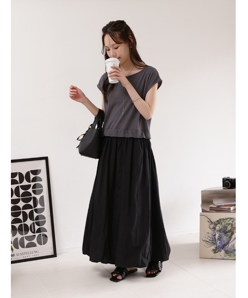 fifth（フィフス）の「【接触冷感】ナイロンワッシャー切替バルーンワンピース（ワンピース・レディース・ホワイト×ブラック・M）」の8枚目の写真