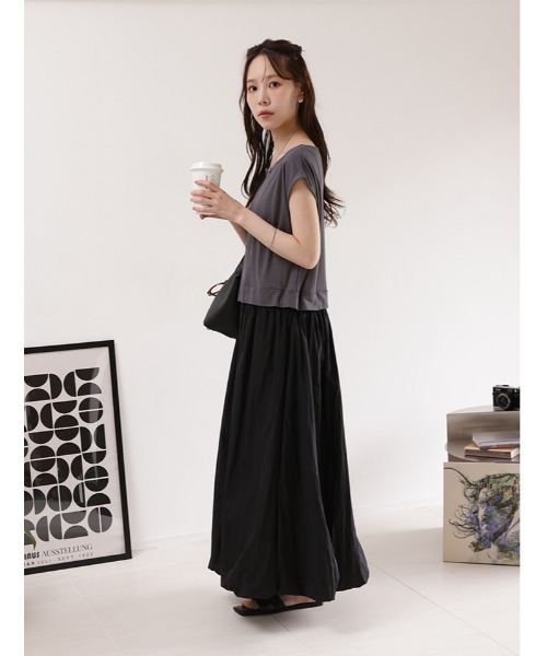 fifth（フィフス）の「【接触冷感】ナイロンワッシャー切替バルーンワンピース（ワンピース・レディース・ホワイト×ブラック・M）」の9枚目の写真