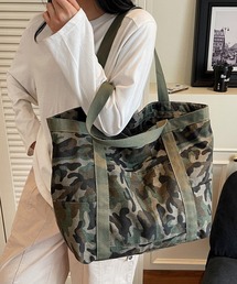 DAY CLOSET | 【軽量/A4収納可/マチ付き/2WAY】迷彩×レオパード柄 キャンバス ショルダー トート バッグ(トートバッグ)