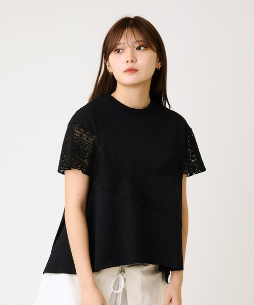 AVIE（アビィ）の「レ―スミックスデザインTEE（Tシャツ/カットソー・レディース・ブラック/チャコールグレー・38）」の2枚目の写真
