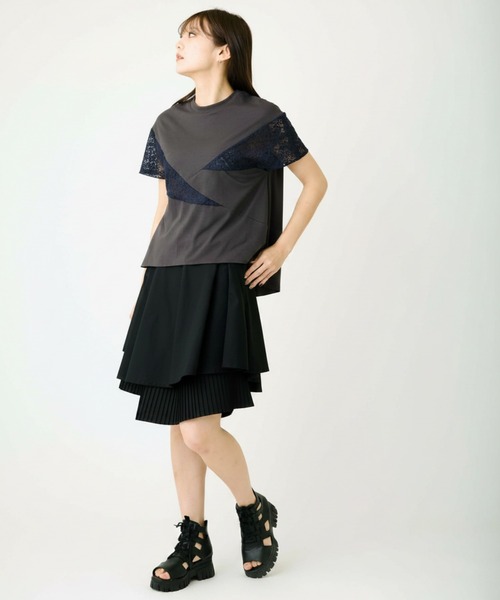 AVIE（アビィ）の「レ―スミックスデザインTEE（Tシャツ/カットソー・レディース・ブラック/チャコールグレー・38）」の3枚目の写真