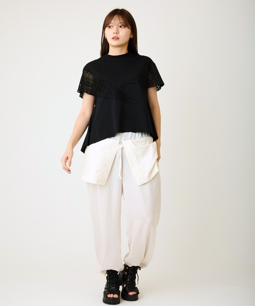 AVIE（アビィ）の「レ―スミックスデザインTEE（Tシャツ/カットソー・レディース・ブラック/チャコールグレー・38）」の14枚目の写真
