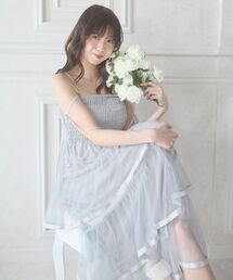 チェーン付きチュールティアードワンピ