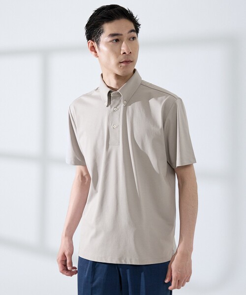 ABAHOUSE GRAY(アバハウスグレイ)の「【SMART CLOSET】シルケット天竺 ボタンダウン半袖ポロシャツ / 接触冷感 / 遮熱(ポロシャツ・メンズ・ブラック/ネイビー/ホワイト/グレイッシュベージュ/グリーン・44/46/48/50)」の3枚目の写真