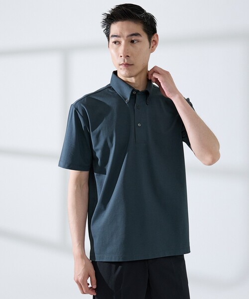ABAHOUSE GRAY(アバハウスグレイ)の「【SMART CLOSET】シルケット天竺 ボタンダウン半袖ポロシャツ / 接触冷感 / 遮熱(ポロシャツ・メンズ・ブラック/ネイビー/ホワイト/グレイッシュベージュ/グリーン・44/46/48/50)」の4枚目の写真