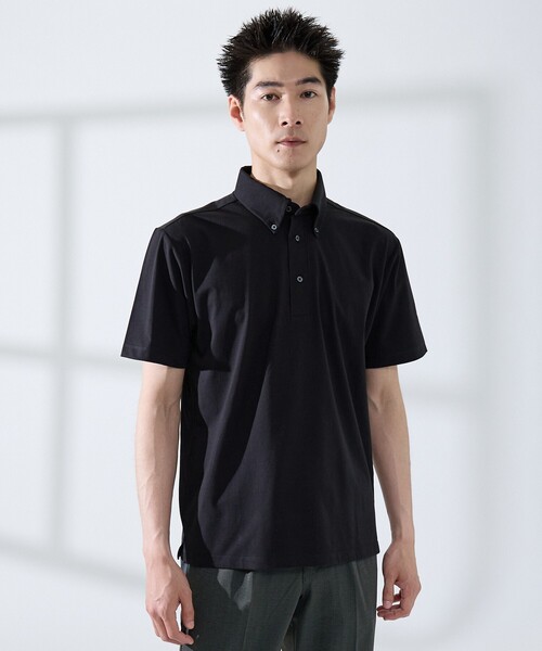 ABAHOUSE GRAY(アバハウスグレイ)の「【SMART CLOSET】シルケット天竺 ボタンダウン半袖ポロシャツ / 接触冷感 / 遮熱(ポロシャツ・メンズ・ブラック/ネイビー/ホワイト/グレイッシュベージュ/グリーン・44/46/48/50)」の2枚目の写真