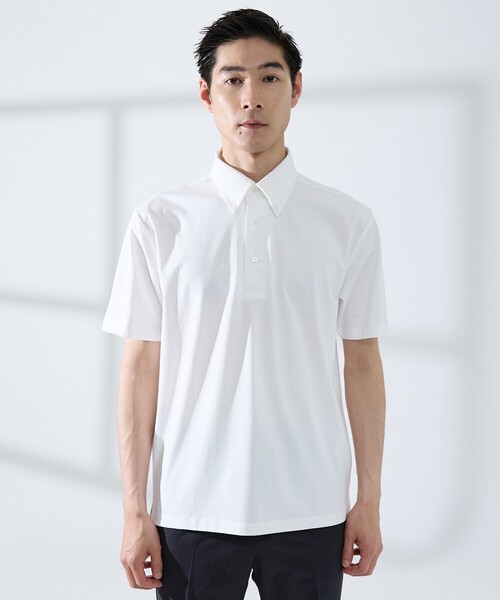 ABAHOUSE GRAY(アバハウスグレイ)の「【SMART CLOSET】シルケット天竺 ボタンダウン半袖ポロシャツ / 接触冷感 / 遮熱(ポロシャツ・メンズ・ブラック/ネイビー/ホワイト/グレイッシュベージュ/グリーン・44/46/48/50)」の7枚目の写真