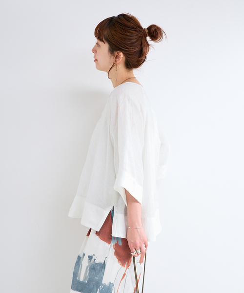 B.C STOCK(ベーセーストック)の「《追加2》手洗い可 / フレンチリネンワイドスキッパーブラウス(シャツ/ブラウス・レディース・ブラック/ホワイト/オレンジ/ライトブルー・FREE)」の21枚目の写真