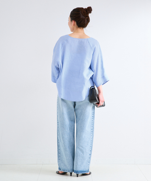 B.C STOCK(ベーセーストック)の「《追加2》手洗い可 / フレンチリネンワイドスキッパーブラウス(シャツ/ブラウス・レディース・ブラック/ホワイト/オレンジ/ライトブルー・FREE)」の10枚目の写真