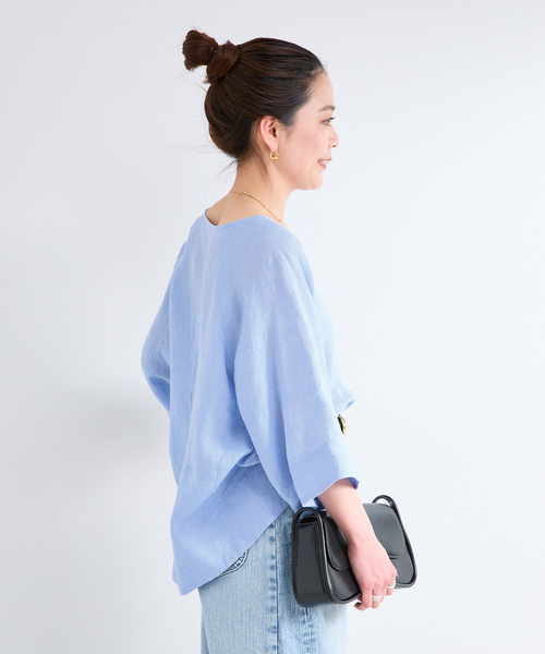 B.C STOCK(ベーセーストック)の「《追加2》手洗い可 / フレンチリネンワイドスキッパーブラウス(シャツ/ブラウス・レディース・ブラック/ホワイト/オレンジ/ライトブルー・FREE)」の7枚目の写真