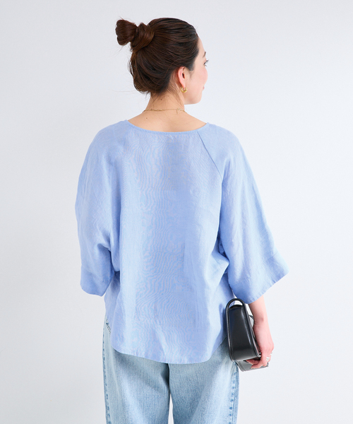 B.C STOCK(ベーセーストック)の「《追加2》手洗い可 / フレンチリネンワイドスキッパーブラウス(シャツ/ブラウス・レディース・ブラック/ホワイト/オレンジ/ライトブルー・FREE)」の6枚目の写真