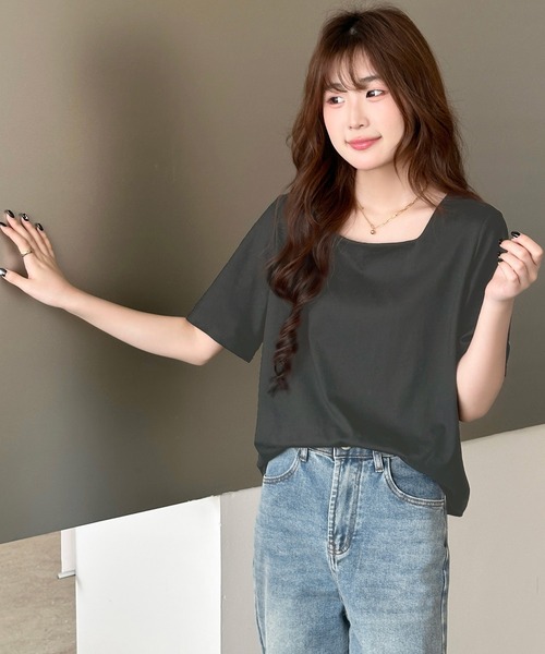 DAY CLOSET（デイ クローゼット）の「【撥水】半袖スクエアネックカットソー レディース（Tシャツ/カットソー・レディース・ブラック/ホワイト/チャコールグレー・M/L）」の15枚目の写真
