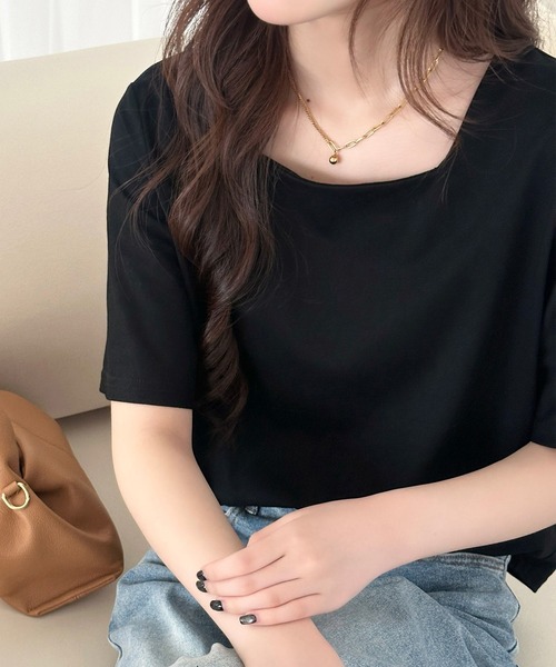 DAY CLOSET（デイ クローゼット）の「【撥水】半袖スクエアネックカットソー レディース（Tシャツ/カットソー・レディース・ブラック/ホワイト/チャコールグレー・M/L）」の8枚目の写真