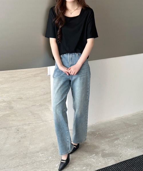 DAY CLOSET（デイ クローゼット）の「【撥水】半袖スクエアネックカットソー レディース（Tシャツ/カットソー・レディース・ブラック/ホワイト/チャコールグレー・M/L）」の12枚目の写真