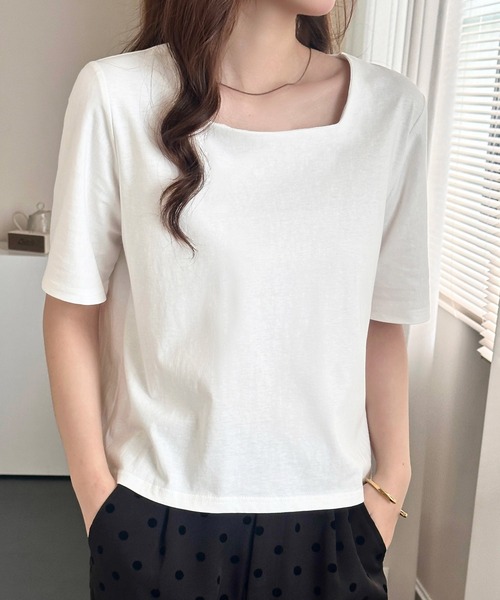 DAY CLOSET（デイ クローゼット）の「【撥水】半袖スクエアネックカットソー レディース（Tシャツ/カットソー・レディース・ブラック/ホワイト/チャコールグレー・M/L）」の4枚目の写真