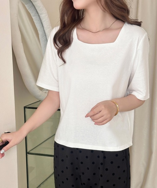 DAY CLOSET（デイ クローゼット）の「【撥水】半袖スクエアネックカットソー レディース（Tシャツ/カットソー・レディース・ブラック/ホワイト/チャコールグレー・M/L）」の5枚目の写真