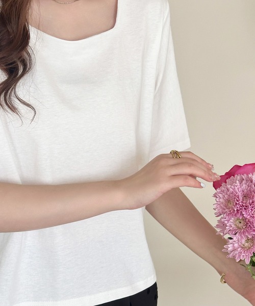 DAY CLOSET（デイ クローゼット）の「【撥水】半袖スクエアネックカットソー レディース（Tシャツ/カットソー・レディース・ブラック/ホワイト/チャコールグレー・M/L）」の16枚目の写真