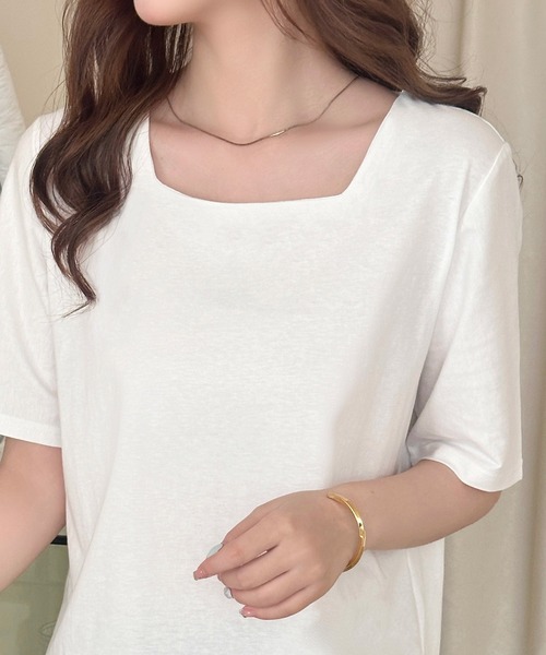 DAY CLOSET（デイ クローゼット）の「【撥水】半袖スクエアネックカットソー レディース（Tシャツ/カットソー・レディース・ブラック/ホワイト/チャコールグレー・M/L）」の18枚目の写真