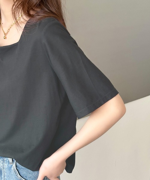DAY CLOSET（デイ クローゼット）の「【撥水】半袖スクエアネックカットソー レディース（Tシャツ/カットソー・レディース・ブラック/ホワイト/チャコールグレー・M/L）」の19枚目の写真