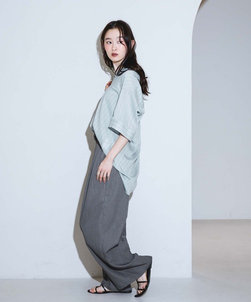 LAKOLE（ラコレ）の「＜多機能ウェア＞リネンMIXスキッパーシャツ / 861556（シャツ/ブラウス・レディース・ブラウン/ラベンダー/ブルー/アイボリー・FREE）」の10枚目の写真