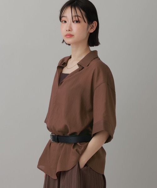 LAKOLE（ラコレ）の「＜多機能ウェア＞リネンMIXスキッパーシャツ / 861556（シャツ/ブラウス・レディース・ブラウン/ラベンダー/ブルー/アイボリー・FREE）」の16枚目の写真