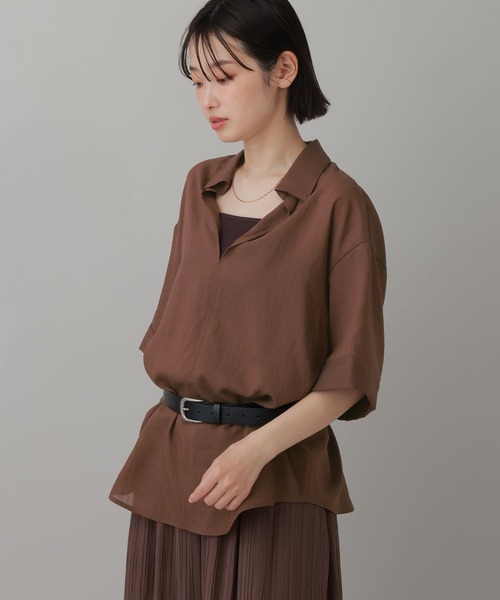 LAKOLE（ラコレ）の「＜多機能ウェア＞リネンMIXスキッパーシャツ / 861556（シャツ/ブラウス・レディース・ブラウン/ラベンダー/ブルー/アイボリー・FREE）」の17枚目の写真