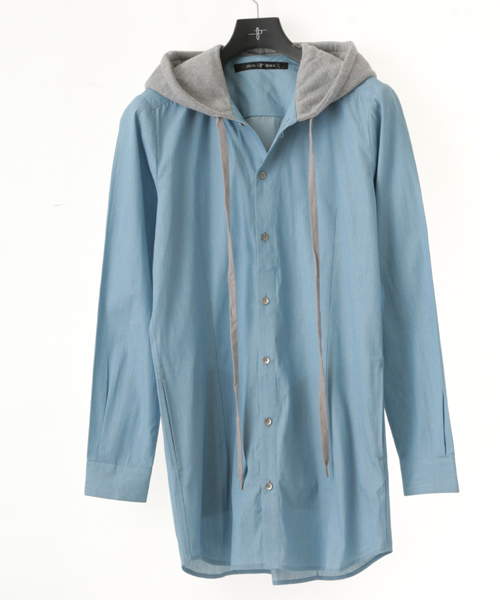 NO ID.（ノーアイディ）の「ms2611-ﾌｰﾄﾞ付ﾃﾞﾆﾑﾛﾝｸﾞSH（シャツ/ブラウス・メンズ・ブルー系その他/ブラック・1/2）」の3枚目の写真