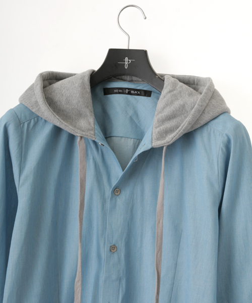 NO ID.（ノーアイディ）の「ms2611-ﾌｰﾄﾞ付ﾃﾞﾆﾑﾛﾝｸﾞSH（シャツ/ブラウス・メンズ・ブルー系その他/ブラック・1/2）」の4枚目の写真