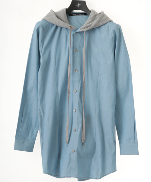 NO ID.（ノーアイディ）の「ms2611-ﾌｰﾄﾞ付ﾃﾞﾆﾑﾛﾝｸﾞSH（シャツ/ブラウス・メンズ・ブルー系その他/ブラック・1/2）」の6枚目の写真