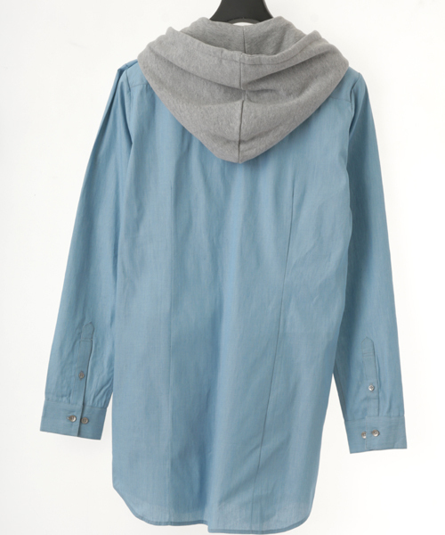 NO ID.（ノーアイディ）の「ms2611-ﾌｰﾄﾞ付ﾃﾞﾆﾑﾛﾝｸﾞSH（シャツ/ブラウス・メンズ・ブルー系その他/ブラック・1/2）」の7枚目の写真