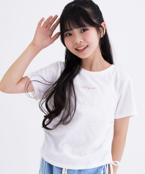 接触冷感】ラインストーン脇ドロストTシャツ（Tシャツ/カットソー