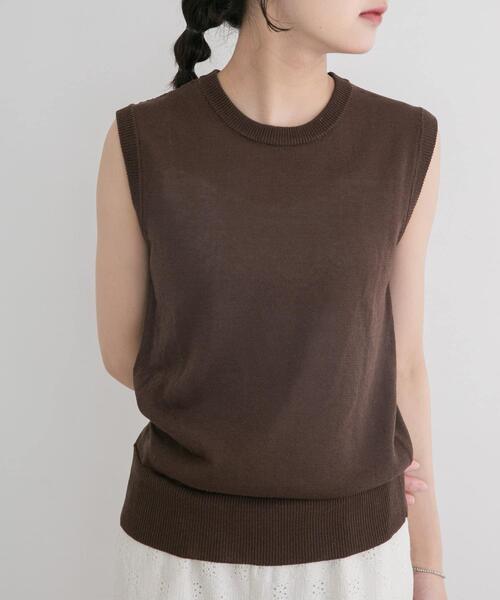 ITEMS URBANRESEARCH(アイテムズ アーバンリサーチ)の「リネン混ノースリーブニット(ニット/セーター・レディース・ブラウン/ライトブルー/ホワイト・FREE)」の7枚目の写真