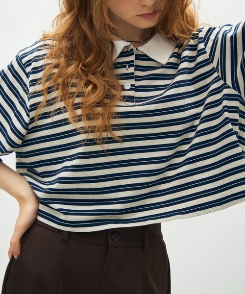 full/fill.(フルフィル)の「border short polo T / ボーダーショートポロT(Tシャツ/カットソー・レディース・ネイビー/グレー・FREE)」の20枚目の写真
