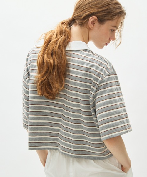 full/fill.(フルフィル)の「border short polo T / ボーダーショートポロT(Tシャツ/カットソー・レディース・ネイビー/グレー・FREE)」の4枚目の写真