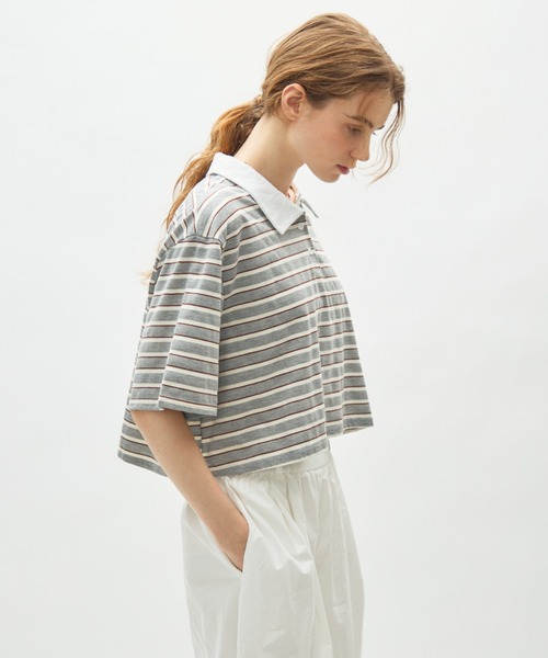 full/fill.(フルフィル)の「border short polo T / ボーダーショートポロT(Tシャツ/カットソー・レディース・ネイビー/グレー・FREE)」の5枚目の写真