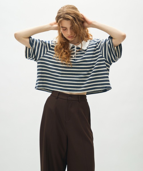 full/fill.(フルフィル)の「border short polo T / ボーダーショートポロT(Tシャツ/カットソー・レディース・ネイビー/グレー・FREE)」の19枚目の写真
