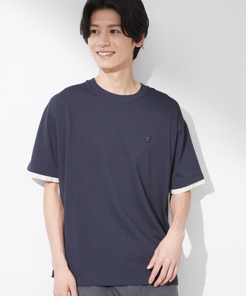 セール】【マシンウォッシャブル】袖レイヤード半袖Tシャツ（Tシャツ