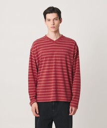 MONKEY TIME | ウォッシュド ボーダー Vネック ロングスリーブ Tシャツ(Tシャツ/カットソー)