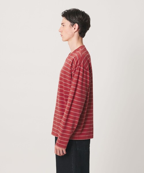 MONKEY TIME(モンキータイム)の「ウォッシュド ボーダー Vネック ロングスリーブ Tシャツ(Tシャツ/カットソー・メンズ・ブラック/レッド・S/M/L/XL)」の10枚目の写真