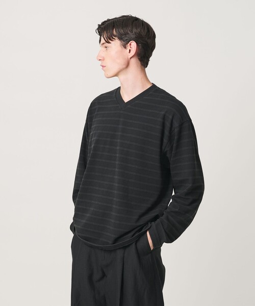 MONKEY TIME(モンキータイム)の「ウォッシュド ボーダー Vネック ロングスリーブ Tシャツ(Tシャツ/カットソー・メンズ・ブラック/レッド・S/M/L/XL)」の16枚目の写真