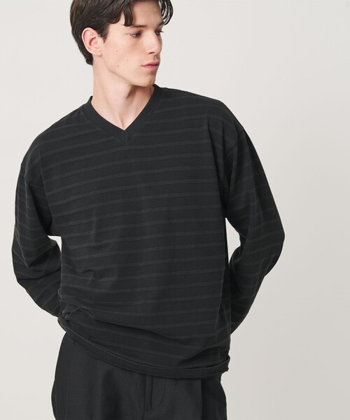 MONKEY TIME(モンキータイム)の「ウォッシュド ボーダー Vネック ロングスリーブ Tシャツ(Tシャツ/カットソー・メンズ・ブラック/レッド・S/M/L/XL)」の17枚目の写真