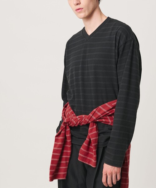 MONKEY TIME(モンキータイム)の「ウォッシュド ボーダー Vネック ロングスリーブ Tシャツ(Tシャツ/カットソー・メンズ・ブラック/レッド・S/M/L/XL)」の20枚目の写真